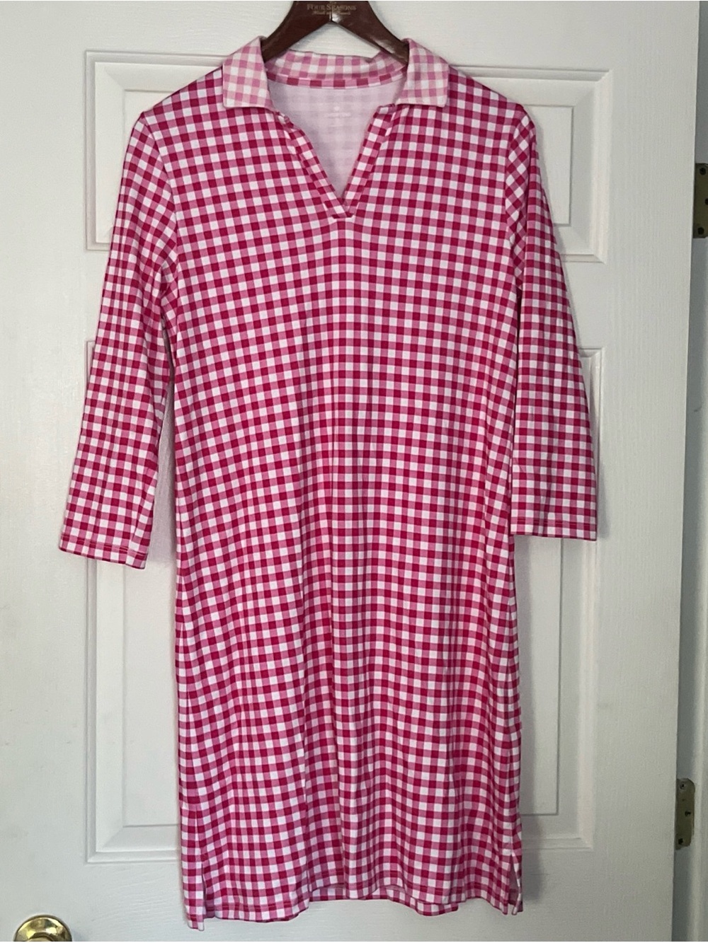 Lands End Beach Cover Dress Pink & White Gingham Medium